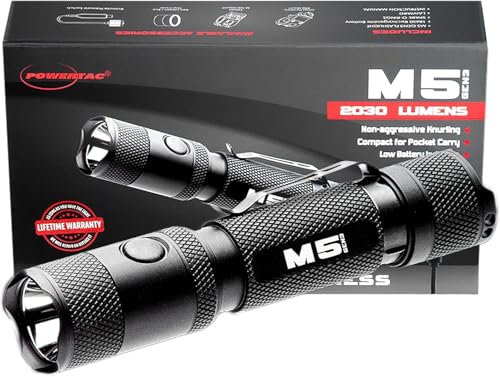 PowerTac M5-G3 2030 Lumens Rechargeable Tactical Flashlight, 330M Throw with Magnetic Charging and Dual Switch, LED Flashlight for Outdoor Emergency