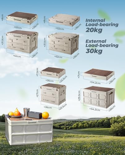Collapsible Storage Bin with Lids 55L Camping Storage Box Foldable with Handle Plastic Organizing Stackable Storage Container for Outdoor Camping, Home, Fishing, Car RV, Office