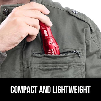 GORILLA GRIP Powerful LED Tactical Flashlight, 750 FT High Lumens 5 Adjustable Modes, Water Resistant, Ultra Bright Zoom Flashlights, Small Mini Flash Light, Camping, Night Dog Walking, Red - color: Red