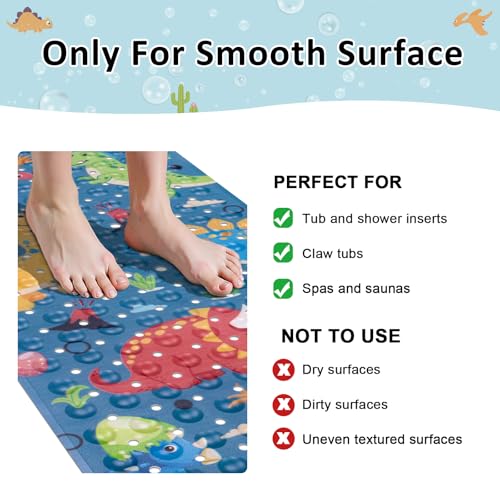 Topotdor Baby Bath Mat, Cartoon Bath Mat for Tub Non Slip Kids, 40x16 Inch Extra Long Toddler Bathtub Mat with Drain Holes & Suction Cups, Machine Washable Anti-Slip Shower Mat, Dinosaur - color: Dinosaur