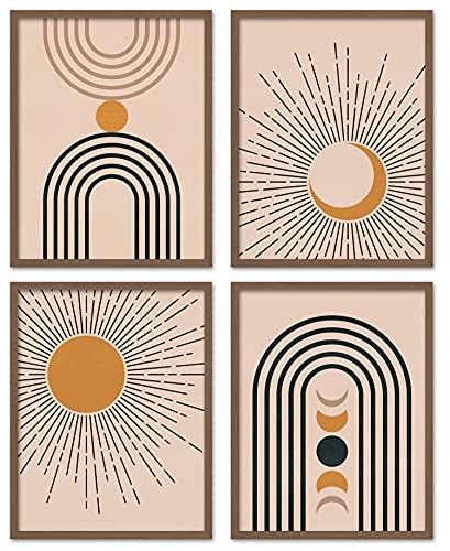 Minimalist Boho Wall Art Print, Set of 4 8x10 inch, Mid Century Wall Decor, Midcentury Modern Art Prints, Sun Moon Poster, Beige Wall Art - color: Boho 4 Set