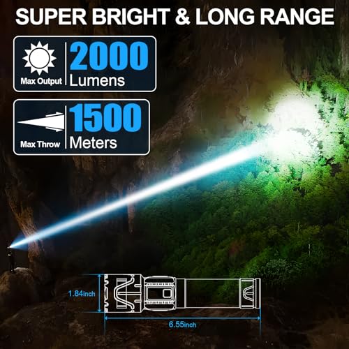 Banral Rechargeable Tactical Flashlights 2000 High Lumens - 5000mAh Super Bright LED Powerful Flash Light, Waterproof Handheld USB C Flashlight for Home,Car,Camping,Emergencies,5 Modes (1, Black) - color: Black