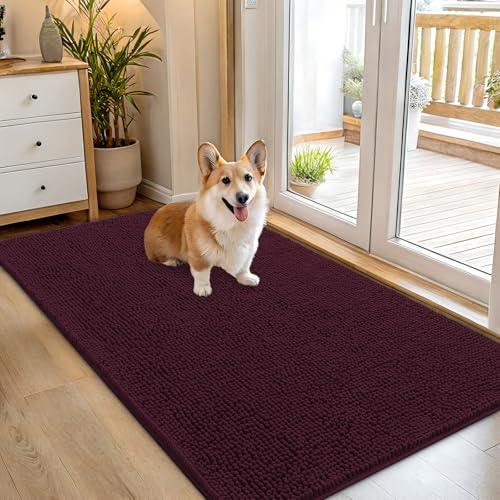OLANLY Dog Door Mat for Muddy Paws 54x32, Absorbs Moisture and Dirt, Absorbent Non-Slip Washable Doormat, Quick Dry Chenille Mud Mat for Dogs, Entry Indoor Entryway Carpet for Inside Floor, Russet - color: Russet, size: 54" X 32"