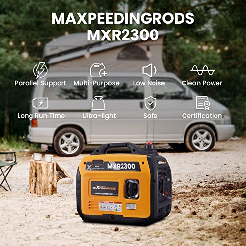 maXpeedingrods 2300W Portable Inverter Generator,40lbs,Gas Powered,Quiet Generator,Backup Power Supply for Outdoor Camping RV Ready,EPA/ISO Compliant - style: MXR2300+Gas+CO Sensor