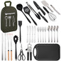 Wesqunie Camping Essentials Cooking Utensils Set - 30Pcs Stainless Steel & Silicone Camp Kitchen Cookware Set, RV Picnic Grill Equipment - color: green-pro