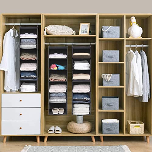 MAX Houser 6 Tier Shelf Hanging Closet Organizer, Closet Hanging Shelf with 2 Sturdy Hooks for Storage,2 Pack, Foldable (Grey) - color: Grey-2