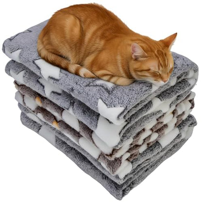 Three Piece Pet Blanket Set for Dogs Cats Soft Comfy Puppy and Kittens Bed Blanket Fluffy Fleece Pets Throw with Cute Patterns (Small 24x16 inch, Gray) - color: Gray, size: Small-24x16 inch