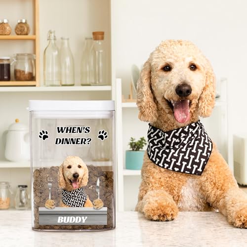 CALLIE Personalized Dog Food Storage Container, Airtight Cat Dog Treat Jar with Photo and Name, Pet Supplies Birthday Gift for Pet Owners Lovers, 6.3×4.13×3.35 Inch