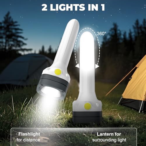 Flashlight Lantern Combo Rechargeable, 2-in-1 LED Flashlight with 360° Camping Lantern & Emergency Strobe, Compact Light for Camping, Power Outage, Car