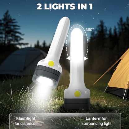 Flashlight Lantern Combo Rechargeable, 2-in-1 LED Flashlight with 360° Camping Lantern & Emergency Strobe, Compact Light for Camping, Power Outage, Car
