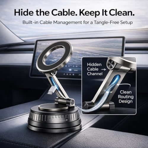 MagSafe Car Mount for iPhone 17/16/15/14/13/12, Magnetic Car Phone Holder with Vacuum Suction, Dual Lock 360° Adjustable Phone Mount for All Smartphones