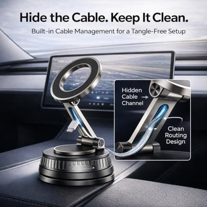 MagSafe Car Mount for iPhone 17/16/15/14/13/12, Magnetic Car Phone Holder with Vacuum Suction, Dual Lock 360° Adjustable Phone Mount for All Smartphones
