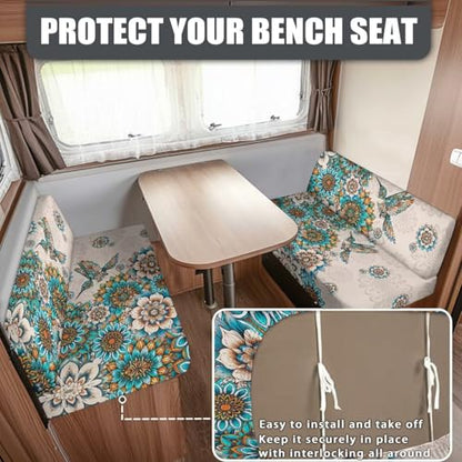 RV Sofa Covers - Stretchable Camper Seat Protector with Elastic Edges, Boho Flower Hummingbird Non-Slip Furniture Covers for RV Dinette, Lightweight & Washable - color: Boho Flower Hummingbird