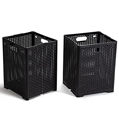 Eslite 42L Collapsible Plastic Laundry Baskets,Foldable Laundry Hamper,Pack of 2 (Black) - color: Black