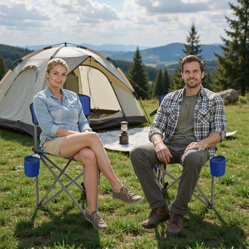 Northroad 2 Pack Tripod Camping Chairs, Portable 3 Legged Folding Tripod Stool Seat with Backrest, Small Compact Lightweight Tripod Chair for Adults Fishing Hunting - color: Blue