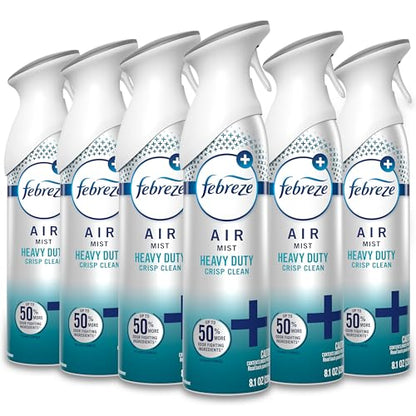 Febreze Air Mist, Air Freshener Spray, Odor Fighting Room Spray, Deodorizer for Home Bathroom Kitchen Office Apartment Dorm Room Classroom, Heavy Duty Crisp Clean Scent, 8.1oz, (Pack of 6) - style: HD Crisp Clean