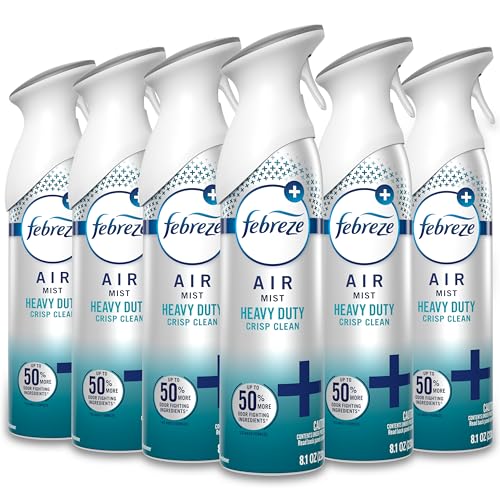 Febreze Air Mist, Air Freshener Spray, Odor Fighting Room Spray, Deodorizer for Home Bathroom Kitchen Office Apartment Dorm Room Classroom, Heavy Duty Crisp Clean Scent, 8.1oz, (Pack of 6) - style: HD Crisp Clean