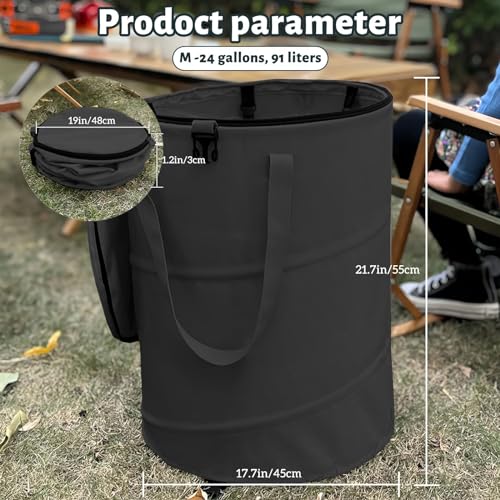 Pop up Camping Trash can with lid, 2-Pack Collapsible 24 Gallons Trash can with Sorting Clips, Garden Garbage Bag with Lid, Lawn and Leaf Bags - Reusable Yard Waste Bags (2Pcs-Black) - color: 2-Black