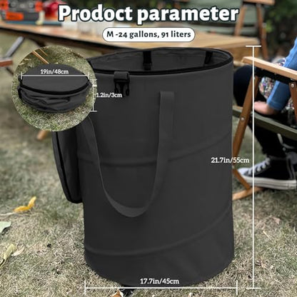Pop up Camping Trash can with lid, 2-Pack Collapsible 24 Gallons Trash can with Sorting Clips, Garden Garbage Bag with Lid, Lawn and Leaf Bags - Reusable Yard Waste Bags (2Pcs-Black) - color: 2-Black