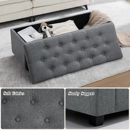 43" Ottoman with Storage and Sturdy Metal Frame, Tufted Upholstered Storage Bench, Modern Footboard Hideaway Chest with Removable Lid and Footrest for Living Room, Entryway (Dark Gray) - color: Dark Gray