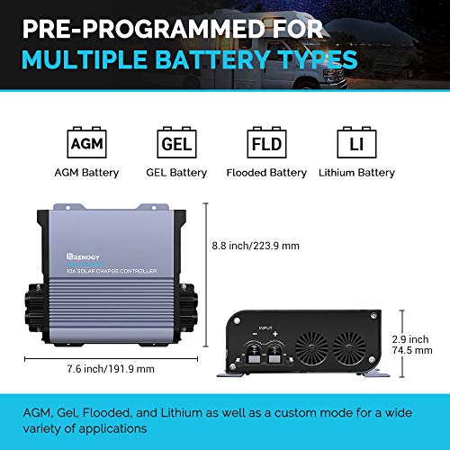 Renogy Boost 10A 36V/48V Auto DC Input MPPT Solar Charge Controller LCD Display Solar Panel Regulator fit for Sealed Flooded AGM, GEL, LFP, USER Battery for Golf Carts and Electric Vehicles, Rover 10A - style: Boost 10A 36V/48V