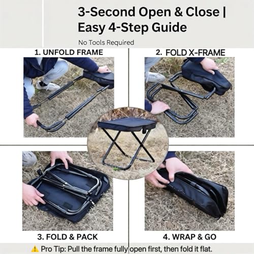 15.7" Tall Folding Stool 440LBS Heavy Duty Aluminum Alloy Portable Camping Chair for Adults, Integrated Storage Collapsible Sling Bag Stool, Perfect for Hunting Fishing Backpacking Outdoor Travel