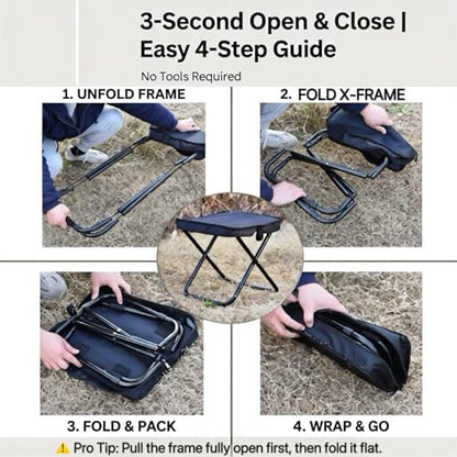 15.7" Tall Folding Stool 440LBS Heavy Duty Aluminum Alloy Portable Camping Chair for Adults, Integrated Storage Collapsible Sling Bag Stool, Perfect for Hunting Fishing Backpacking Outdoor Travel