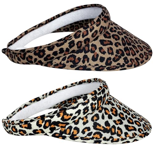 2 Pack Sun Visor Hats Women Men Clip On Wide Brim Visors Hat Outdoor Sports Golf Beach Travel Tennis Caps - color: Leopard Prints
