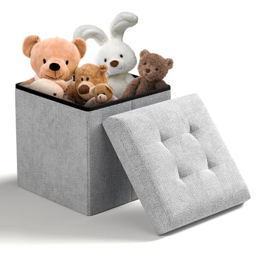 Storage Ottoman Bench, 15 Inch Ottoman Foot Rest, End of Bed Bench, Storage Chest for Living Room, Bedroom, Entryway, Light Gray - color: Light Gray, size: 15"D x 15"W x 15"H
