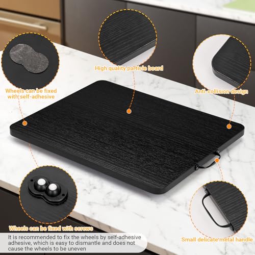 Sliding Tray for Coffee Maker, 360° Rotating Appliance Slider for Kitchen Appliances, Wooden Sliding Tray Suitable for Kitchen Countertops and Kitchen Appliances(Black, Large) - color: Black