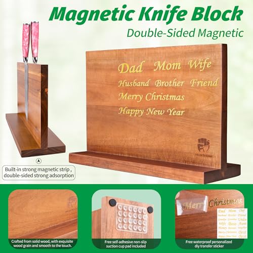 FULLHI 15pcs Japanese Knife Set with Magnetic Knife Block Holder, Stainless Steel Blades, Pink Resin Ergonomic Handles for Professional and Home Cooking - color: Pink, size: Magnetic Block Knife set