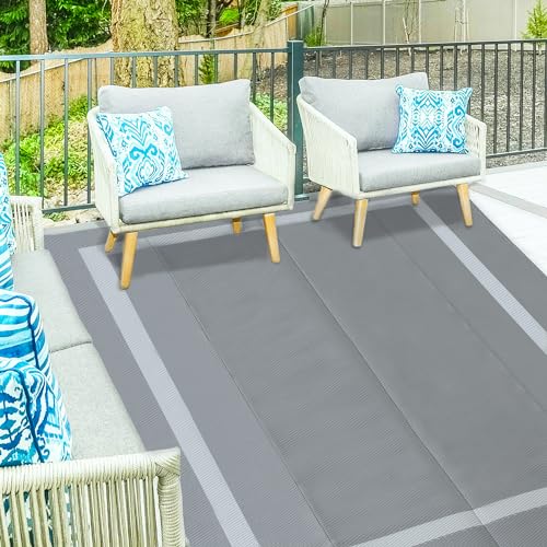 Ogrmar 9x12 FT Reversible Mats, Outdoor Rug for Patio Clearance, Waterproof Carpet, Plastic Straw Rug for Indoor Outdoor, Floor Mat&Rug for RV Porch Camping Backyard Deck Balcony Beach Trailer (Gray) - color: Grey, size: 9' x 12' (Rectangular)
