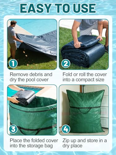 Biggun 47×57in Large Pool Safety Cover Storage Bag - Effortless Front Long Handles Pool Cover Bag with Smooth Zipper for Pools Storage (Green)