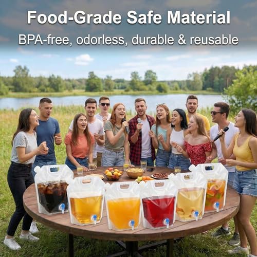 6 Pack 1.3 Gal (5L) Collapsible Water Containers with Spigot & Top Fill Cap, Dual Opening BPA Free PE Water Jug, Leak-Proof Storage Bag for Camping, Hiking and Outdoor Use, Portable & Foldable