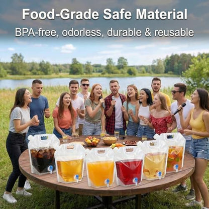 6 Pack 1.3 Gal (5L) Collapsible Water Containers with Spigot & Top Fill Cap, Dual Opening BPA Free PE Water Jug, Leak-Proof Storage Bag for Camping, Hiking and Outdoor Use, Portable & Foldable