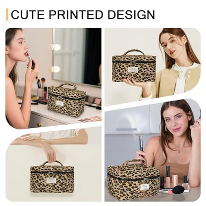 Gosect 1pc Large Makeup Bag, Cute Cosmetic Bag for Women Girls, Floral Coquette Aesthetic Toiletry Bag, Travel Make Up Organizer Bag (Leopard Print) - color: 022Leopard Print