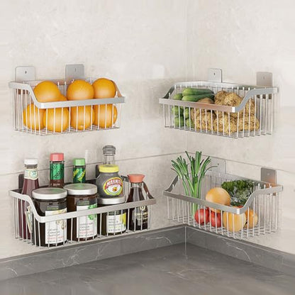4 Set Hanging Wall Mount Storage Baskets, Multiuse Sturdy SUS304 Stainless Steel Organizing Baskets for Home Kitchen, Bathroom, Pantry Utility, Laundry Organizer,L15.75Inch, D 6.3Inch, H 4.75Inch - size: 15.8Inch 4PCS