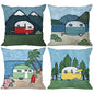 Rustic Funny Cute Cartoon Drawing Rv Travel Trailer Camper Throw Pillow Cover Pillowcase 18x18 Inch (Set of 4) Decor, Camper Rv Farmhouse Sofa Bed Bedroom Home Decoration