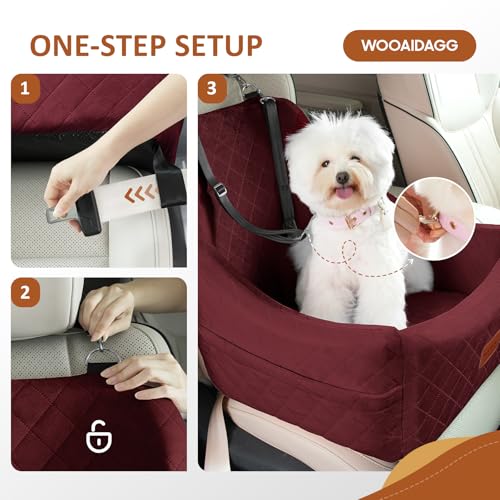 WOOAIDAGG Dog Car Seat for Medium Sized Dogs Up to 40lbs,Comfy Pet Travel Car Bed with Seat Belt Channle,Fully Detachable and Washable,Adjustable Straps,2 Side Pockets,Easy to Install (Red) - color: Red