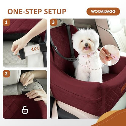 WOOAIDAGG Dog Car Seat for Medium Sized Dogs Up to 40lbs,Comfy Pet Travel Car Bed with Seat Belt Channle,Fully Detachable and Washable,Adjustable Straps,2 Side Pockets,Easy to Install (Red) - color: Red
