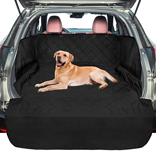 F-color SUV Cargo Liner for Dogs - Waterproof Trunk Cover, Black 53 x 81 | Waterproof 600D Oxford Liner, Side Flaps, Bumper Flap, Trunk Cover for Suvs, Full-Coverage Quilted Liner - color: Black, size: Medium Standard (With Flaps) 81"