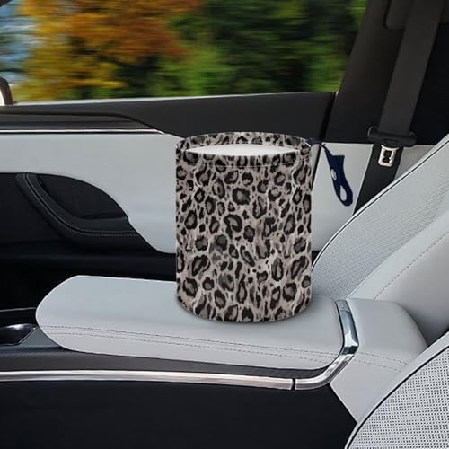 Renewold Leopard Gray Car Trash Can Bin Automotive Front Back Seat Garbage Cans Vehicle Trash Bag with Adjustable Button Straps Auto Waster Container Camping Hiking Beach Storage Bag Waterproof - color: Leopard Gray