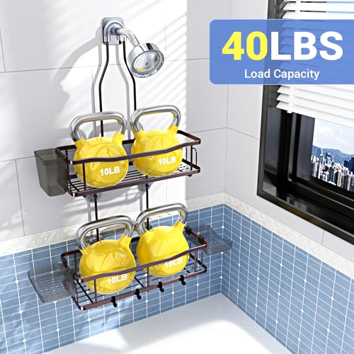 Aitatty Hanging Shower Caddy Bathroom Organizer: Rustproof Shower Shelf Racks Over Shower Head - No Drilling Inside Bath Shower Rack Shelves Over Showerhead for Shampoo with Soap Holder Bronze - color: Bronze