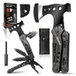 16 in 1 Multitool Survival Gear for Camping & Hiking, Multi Tool with Axe, Hammer, Pliers, Saw, Screwdrivers & Whistle, Camping Accessories and Gifts for Men Dad Husband - color: Black