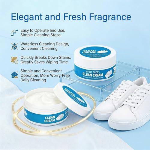 2PCS White Shoe Cleaner Cream with Sponge, Instant Shoe Cleaning Paste, No-Wash Sneaker Cleaner, Stain Remover for Leather Shoes, White Soles, Sports Shoes and Casual Footwear