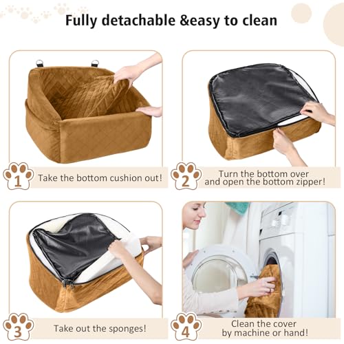 NEEZUKAR Dog Car Seat for Small Medium Dogs,Detachable Washable Dog Booster Seat Under 30lbs,Pet Car Seat Travel Bed with Storage Pockets and Dog Safety Belt（Brown - color: Brown