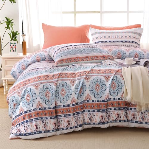 MUXHOMO Boho Pink Full Comforter Set, Elegant Floral Print Bed in a Bag 7 Pieces, Ultra Soft & Breathable Reversible Botanical Pattern Bedding Set with Comforter, Sheets, Pillowcases, and Shams - color: Boho Pink Flower, size: Full(82"x86")