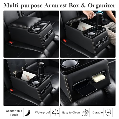 Coverado Car Center Console, Universal Rear Bench Seat Consoles, Truck Seat Organizer and Storage, Back Seat Car Organizer with Cup Holder, Central Armrest Box (Regular, Black) - color: Black, style: Regular