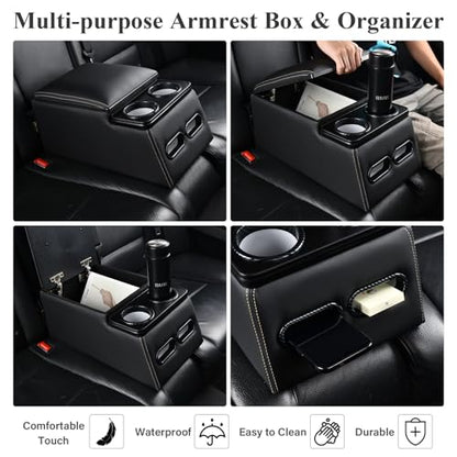 Coverado Car Center Console, Universal Rear Bench Seat Consoles, Truck Seat Organizer and Storage, Back Seat Car Organizer with Cup Holder, Central Armrest Box (Regular, Black) - color: Black, style: Regular
