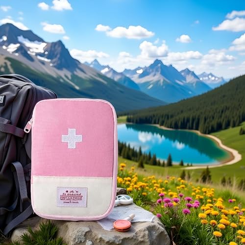 1 Pack First Aid Bag Empty, Empty First Aid Pouch, Mini Portable Medical Bag for Outdoor Camping Hiking Traveling Emergency Bag (Pink - Small) Sports and Outdoors